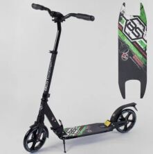 Двоколісний Самокат складаний алюмінієвий Best Scooter 33006 з двома амортизаторами / колір чорно-зелений