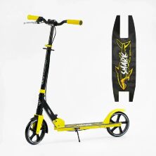 Складаний двоколісний самокат Best Scooter 36022 SHARK з ручним гальмом і амортизатором. Жовтий