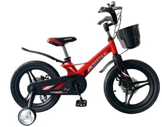 Дитячий магнієвий велосипед Crosser HUNTER Premium колеса 18д з ДИСКОВІМИ гальмами та складаним кермом / червоний