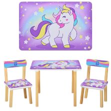 Дитячий стіл з двома стільчиками Bambi 501-44-2 Єдиноріг бузковий