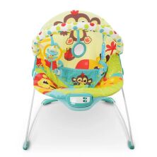 Дитячий шезлонг-качалка Bambi 6876 з регульованою спинкою / музика та вібро / жовто-зелений**