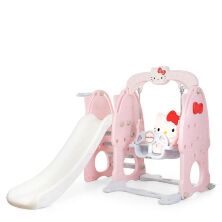 Дитяча пластикова гірка-гойдалка BAMBI HK5018-2A Hello Kitty з баскетбольним кільцем / рожево-сіра*