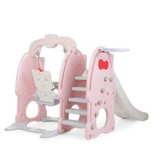 Дитяча пластикова гірка-гойдалка BAMBI HK5018-2A Hello Kitty з баскетбольним кільцем / рожево-сіра*