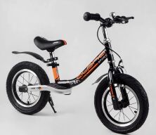 Беговел (велобіг від) дитячий колеса 12 дюймів надувні Corso "Alpha Sport" 64500 з ручним гальмом / чорно-оранж