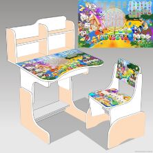 Парта шкільна зі стільцем "Качині історії" ЛДСП ПШ 036, бежево-біла