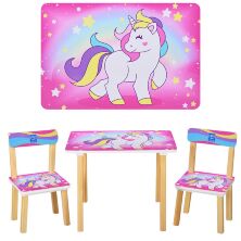 Дитячий стіл з двома стільчиками Bambi 501-44-1 Єдиноріг малиновий**