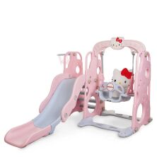 Дитяча пластикова гірка-гойдалка BAMBI HK5018-2B Hello Kitty з баскетбольним кільцем / рожево-сіра**