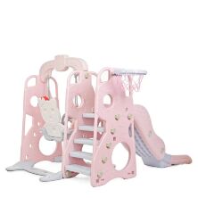 Дитяча пластикова гірка-гойдалка BAMBI HK5018-2B Hello Kitty з баскетбольним кільцем / рожево-сіра**