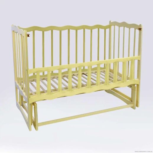 Кроватка деревянная маятник - откидной бортик "Волна" ольха - цвет слонова кость