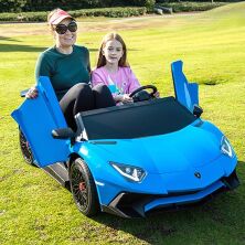 Дитячий двомісний електромобіль Lamborghini Aventador M 5738AL-4 мотор 200W, гумові колеса / синій