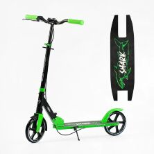 Складаний двоколісний самокат Best Scooter 68471 SHARK з ручним гальмом і амортизатором. Зелений