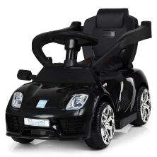 Дитяча каталка-толокар машина електромобіль 2 в 1 M 3592L-2 чорна з батьківською ручкою **