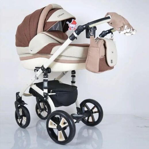 Коляска дитяча класична універсальна 2 в 1 MACAN White-Brown біло-коричнева