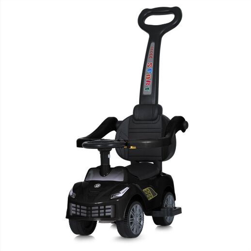 Дитяча каталка толокар Bambi Racer M 5728L-2 з батьківською ручкою, м'яке сидіння, музика, чорна
