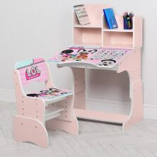Дитяча регульована парта зі стільчиком растишка Bambi W 2071-76-3(UA) / Колір рожевий Ляльки LOL і укр.алфавіт