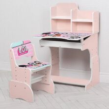 Дитяча регульована парта зі стільчиком растишка Bambi W 2071-76-3(UA) / Колір рожевий Ляльки LOL і укр.алфавіт