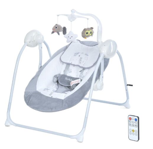 Дитячий електрокачель-шезлонг Закачуючий центр Гойдалка EL CAMINO ME 1075 TEDDY Gray Animals
