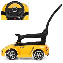 Дитяча каталка-толокар машина електромобіль 2 в 1 M 3592L-6 жовта з батьківською ручкою **