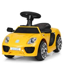 Дитяча каталка-толокар машина електромобіль 2 в 1 M 3592L-6 жовта з батьківською ручкою **