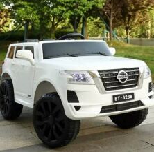 Дитячий двомісний електромобіль Джип M 4837EBLR-1 Nissan 4WD на EVA колесах, шкіряне сидіння, білий