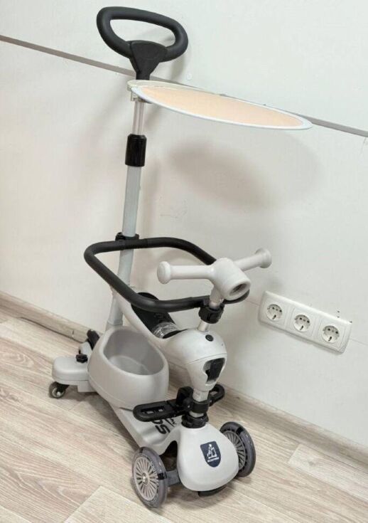 Дитячий складний самокат трансформер 3в1 Maraton K619B з батьківською ручкою та козирком сірий