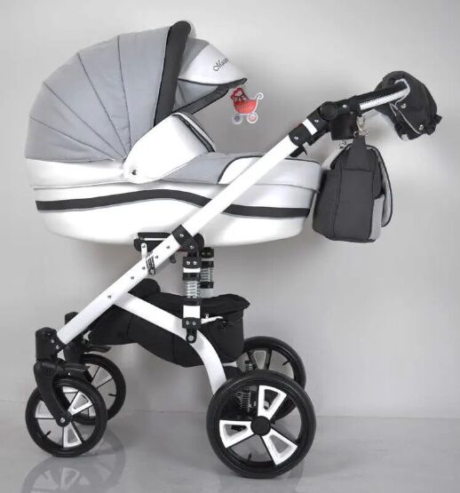 Коляска дитяча класична універсальна 2 в 1 MACAN White / Grey сіро-біла