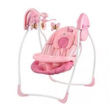 Дитячий шезлонг-качалка электрокачель Bambi SW 103-8 з москітною сіткою рожеві
