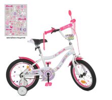 Двоколісний дитячий велосипед 18 дюймів PROFI Y18244 Unicorn з додатковими колесами / біло-малиновий**