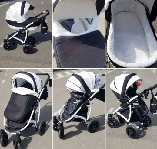 Коляска дитяча універсальна класична 2 в 1 AVALON WHITE біла