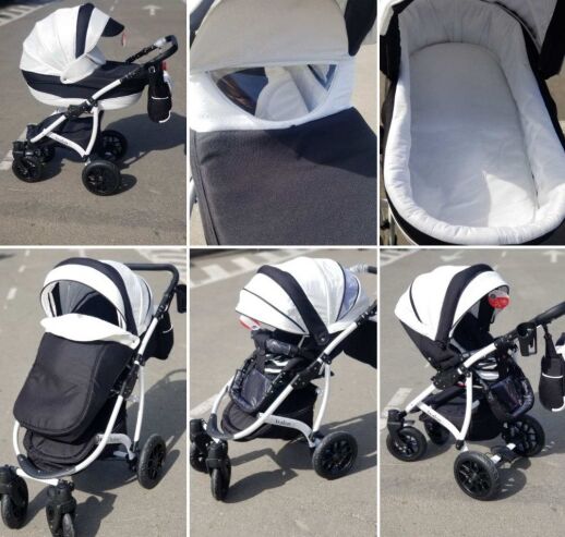 Коляска дитяча універсальна класична 2 в 1 AVALON WHITE біла