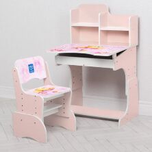 Дитяча регульована парта зі стільчиком растишка Bambi B 2071-55-6(UA) Ведмедик балерина рожева**