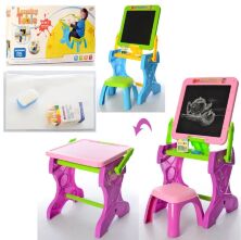 Дитячий мольберт YM883-884 2 в 1 дошка для малювання + столик зі стільчиком Рожевий