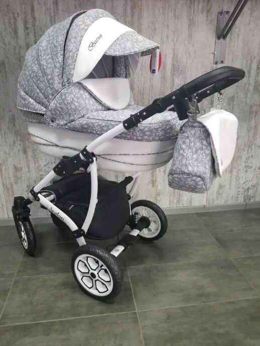 Коляска дитяча класична універсальна 2 в 1 AVALON BUENO Gray-flowers сіра