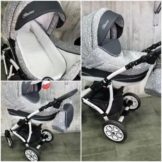 Коляска дитяча класична універсальна 2 в 1 AVALON BUENO Gray-flowers сіра