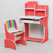 Дитяча регульована парта зі стільчиком растишка Bambi B 2071-77-4(UA) Алфавіт укр Олівці червона**