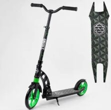 Складаний самокат двоколісний Best Scooter 62798 / колеса PU / 1 амортизатор / з підніжкою / чорно-зелений