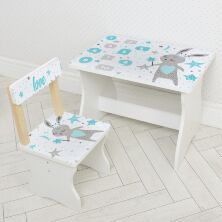 Дитячий дерев'яний столик зі стільчиком Bambi 504-113 / Малюнок Зайчик / колір білий**