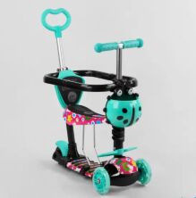 Самокат дитячий триколісний 5в1 Best Scooter S 1342 з зах.бампером (самокат+беговел+каталка з ручкою) бірюзов