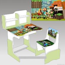 Дитяча регульована парта зі стільчиком Растишка Bambi 007 "Алфавіт і Таблиця множення" салатово-біла