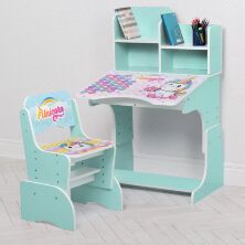 Дитяча регульована парта зі стільчиком растишка Bambi W 2071-95-5(UA) Єдиноріг м'ятна**