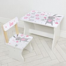 Дитячий дерев'яний столик зі стільчиком Bambi 504-114 / Малюнок Зайчик / колір білий**