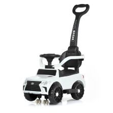 Дитяча Музична каталка толокар M 4808EL-1 з батьківською ручкою / шкіряне сидіння / колеса EVA / біла