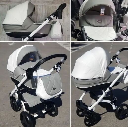 Універсальна дитяча коляска-трансформер Bellini з модульною системою 2в1 біла із сірим