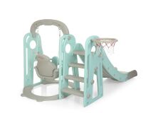 Дитяча пластикова гірка з гойдалкою YG2020-1-4 з баскетбольним кільцем, музика, сіро-блакитна