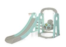 Дитяча пластикова гірка з гойдалкою YG2020-1-4 з баскетбольним кільцем, музика, сіро-блакитна
