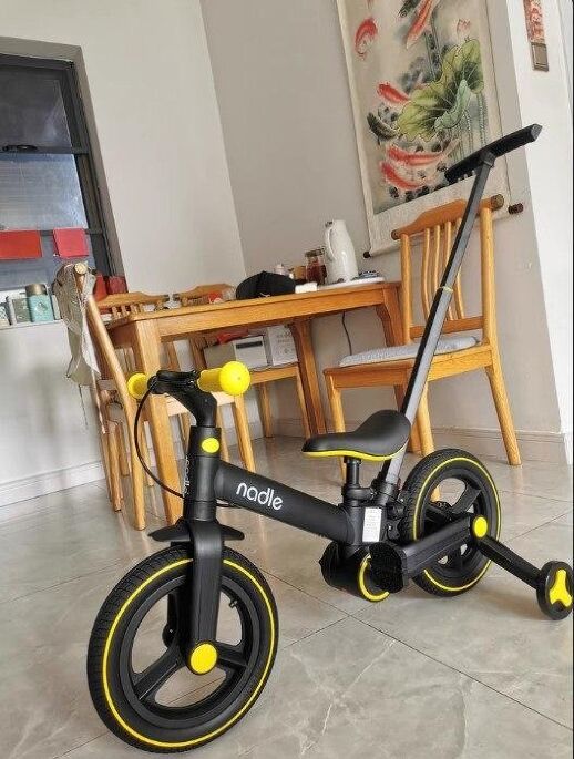 Дитячий двоколісний велосипед велобіг 3в1 Nadle S-900 з батьківською ручкою колеса 12 дюймів чорно-жовтий