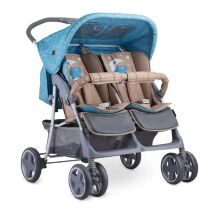 Коляска для двійні дитяча прогулянкова Lorelli Twin Blue-Beige Moon Bear з сумкою