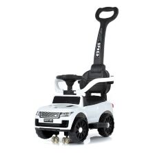 Дитяча Музична каталка толокар M 4810EL-1 з батьківською ручкою / шкіряне сидіння / колеса EVA / біла