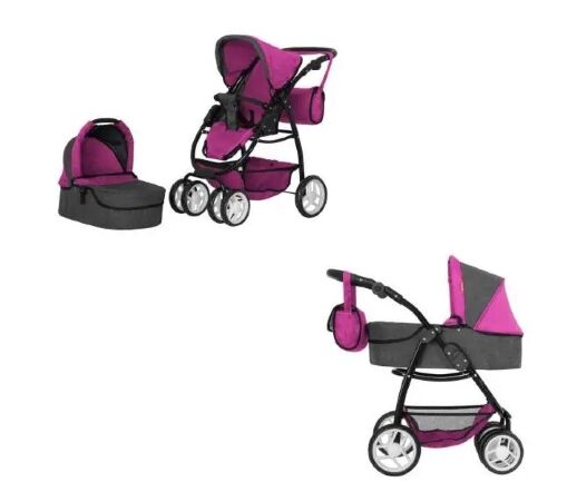 Коляска для ляльок класична 2в1 CARRELLO AVANTI 9662 ROSE RED Лялькова з люлькою і сумкою рожева