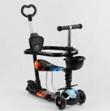 Самокат дитячий триколісний 5в1 Best Scooter S 5203 з зах.бампером (самокат+беговел+каталка з ручкою) чорний
